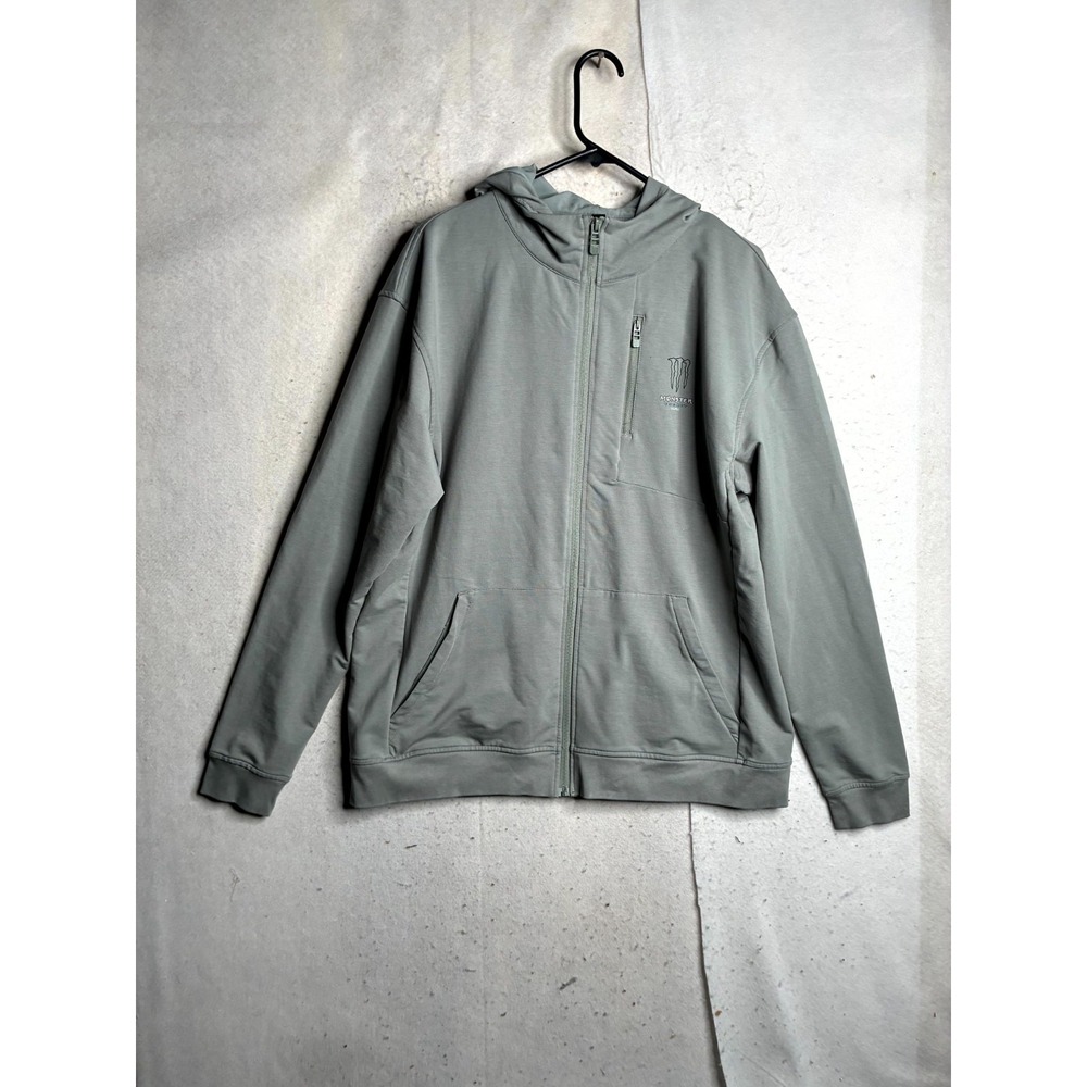 Monster Energy Ultra Hoodie Mens XL Smoky Gray Script Logo Long Sleeve Full Zip